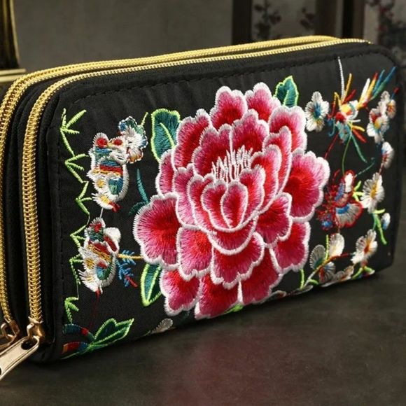 Roses Ethnic Embroidery ClutchWomen Floral Embroidered Retro Vintage Bag #782